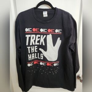 Black Long Sleeve Star Trek Christmas Graphic Tee